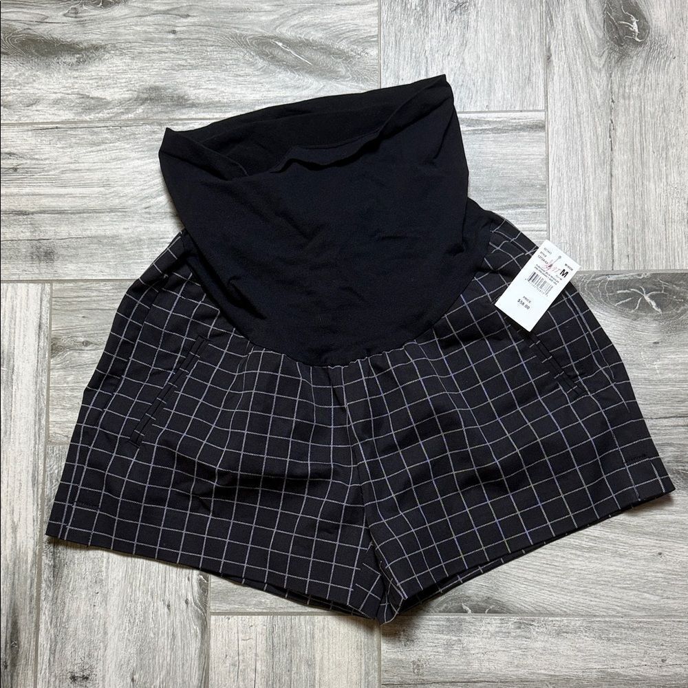 A Pea In The Pod High-Waist Black Windowpane Maternity Shorts Size Medium